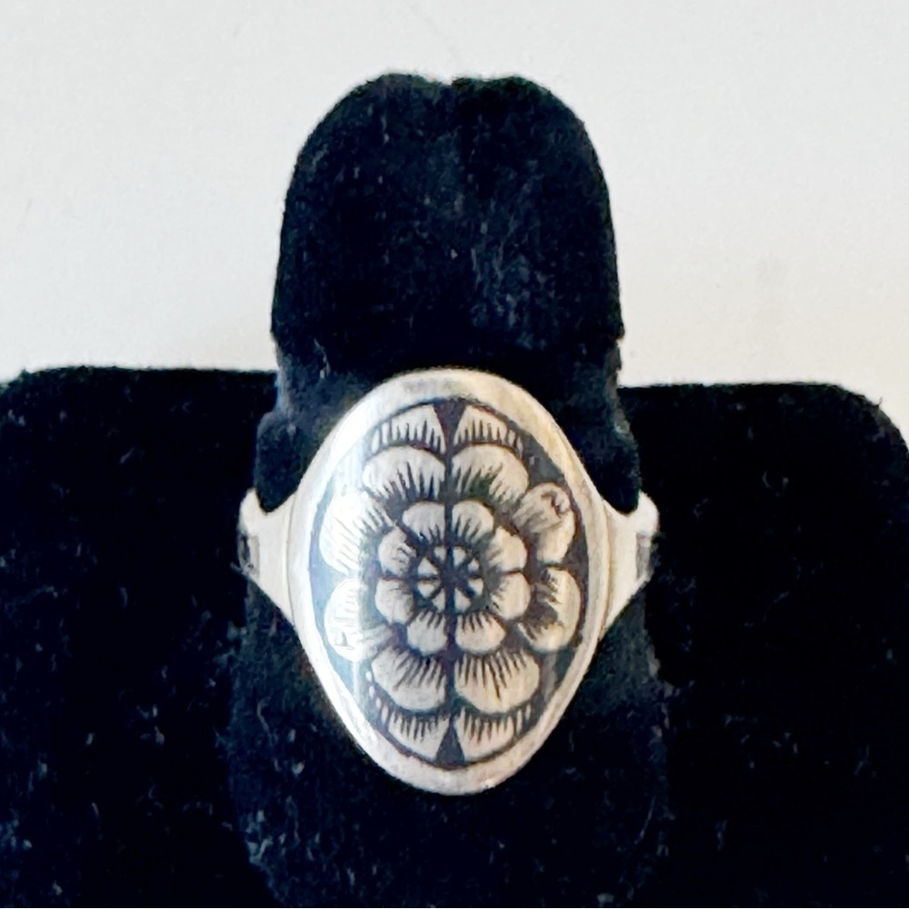Russia Soviet Era Vintage 1950-60s 875 Silver Niello Ring Black Floral Sz 7 - Picture 3 of 9